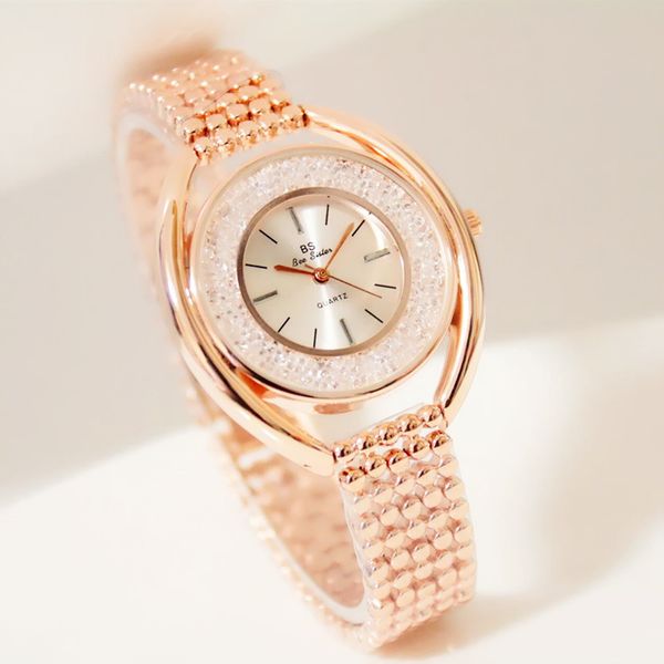 

new ladies quartz watch high-end chain watch mother-of-pearl surface full crystal female, Slivery;brown