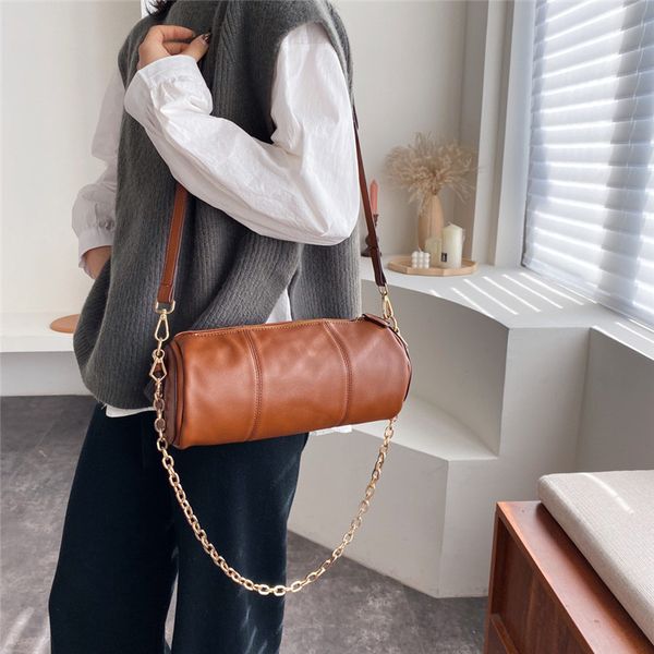 

retro woman round pillow bag pu leather chain shoulder bag casual zipper cross-body pack handbag for women #40