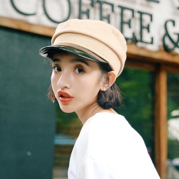 

hat girl chic autumn winter han edition lovely navy hat japanese outdoor wear beret winter fashion octagonal hat, Blue;gray