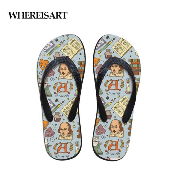 

whereisart cartoon character print mens flip flops new style rubber soft shoes outdoor beach men's slippers man footwear, Black