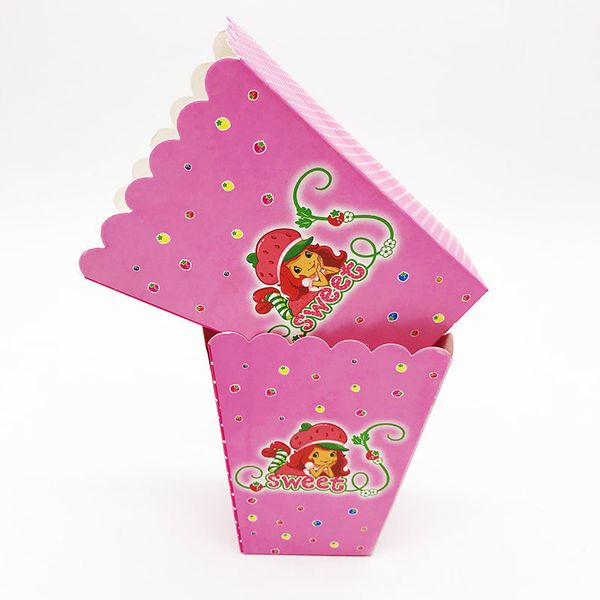 

12pcs/pack strawberry shortcake popcorn boxes cartoon strawberry girl theme popcorn boxes theme candy case