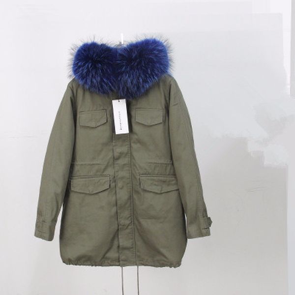 

real fur coat 2019 long genuine natural winter jacket women parkas raccoon fur collar hooded padded jacket female, Black