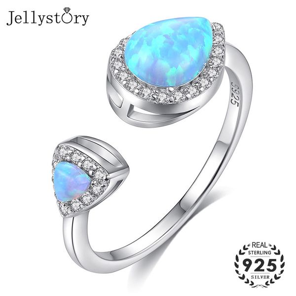 

jellystory new fashion silver 925 rings for women with creative water drop opal gemstones adjustable open ring for wedding party, Golden;silver