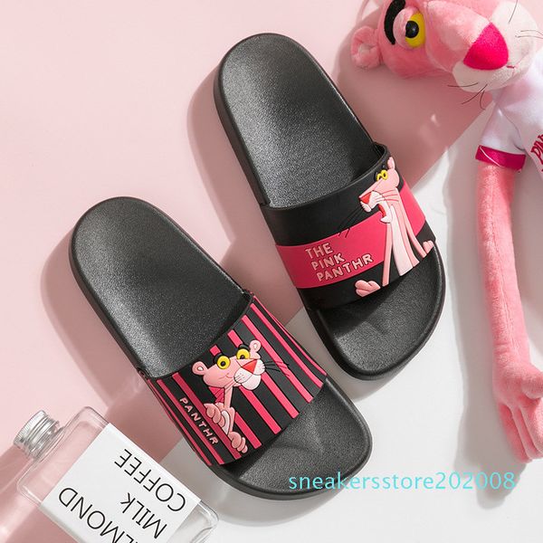 

cartoon pink panther summer slippers women slates beach slides non-slip ladies flip flops home women slippers 42 bathroom flats s08, Black