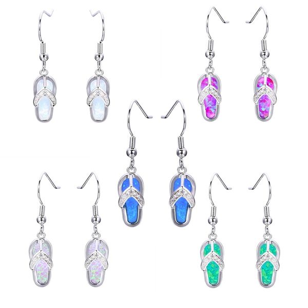 

new arrival girl sweet earring charm natural colorful crystal stone slippers shape dangle hook silver plated earring
