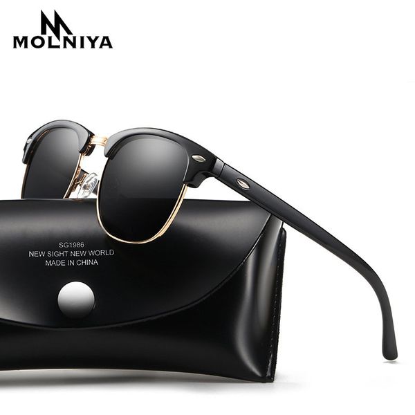 

molniya classic polarized sunglasses men women retro brand designer sun glasses female male fashion mirror sunglass, White;black