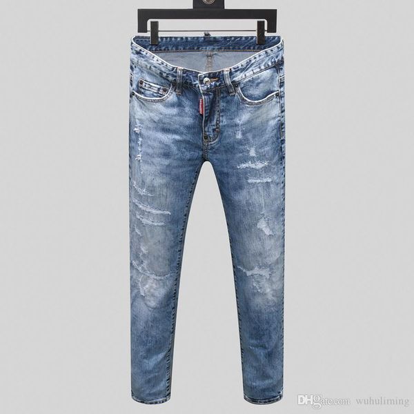 

fashion new men's jeans tattered jeans fashion designer staighrt jeans causal denim street clothing style luxury fashion fear of god, Blue