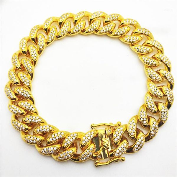 

hip-hop style bracelet jewelry 18k gold mosaic cz zircon men's bracelet cuban link chain bling 20cm1, Black