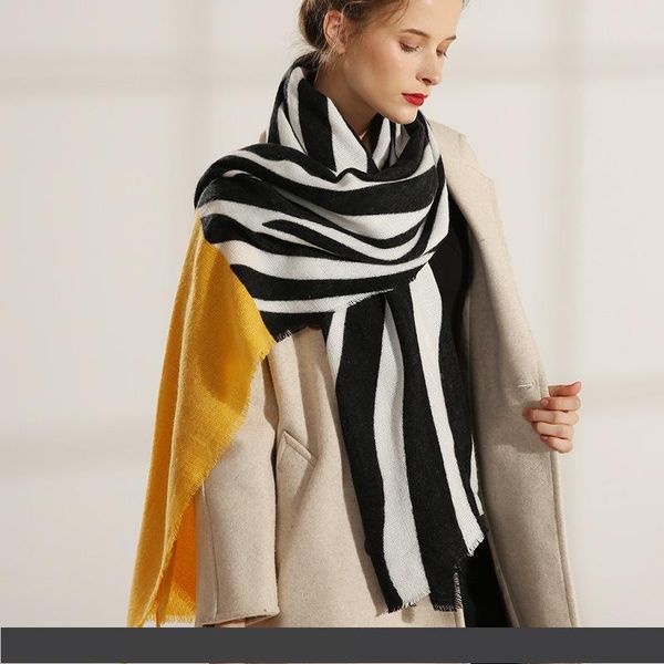 

new fashion stitching shawl and neck sweet scarf printing warm medium and long style fashion trend in 2019, Blue;gray