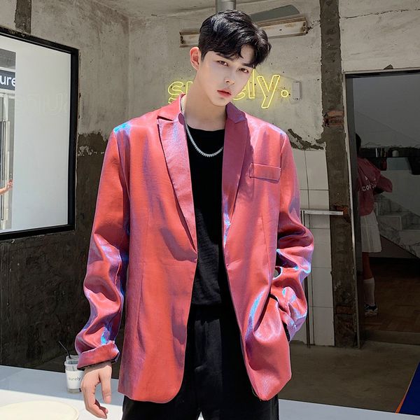 

men autumn vintage fashion shining loose casual red blazer coat male streetwear hip hop party stage suit jacket outerwear, White;black