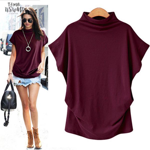 

women turtleneck korean style t shirt harajuku short sleeved solid female t shirt summer casual plus size 6xl solid, White