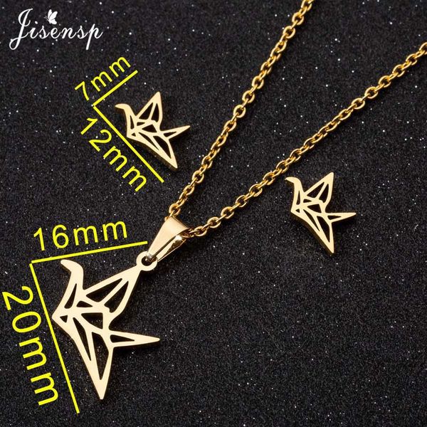 

jisensp gold stainless steel jewelry sets for women bird pendant animal rabbit butterfly necklace stud earrings collares mujer, Silver