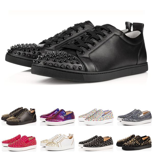 

designer fashion red bottom studded spikes flats shoes for men black white women party lovers genuine leather casual sneakers