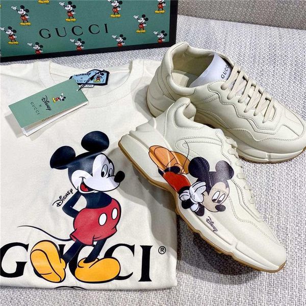 

rhyton 2020 new luxury fashion designer sneakers leather platform vintage women mans shoes mouse cartoon print size35-44, Black;white