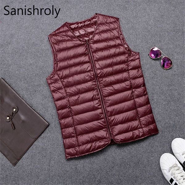 

sanishroly male sleeveless waistcoat coat autumn winter men v-neck ultra light white duck down vests jacket plus size 2xl se410, Black
