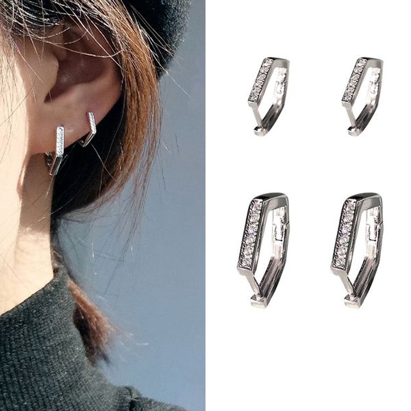 

10mm 12mm geometric hoop earring in silver and cz or gun black ,zircon crystal women men delicate jewelry gifts, Golden;silver