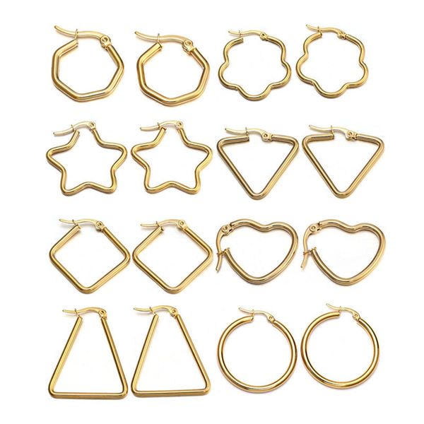 

8pairs/set stainless steel hoop earrings set for women simple geometric ear jewelry gold silver color party wedding gift 2021, Golden;silver