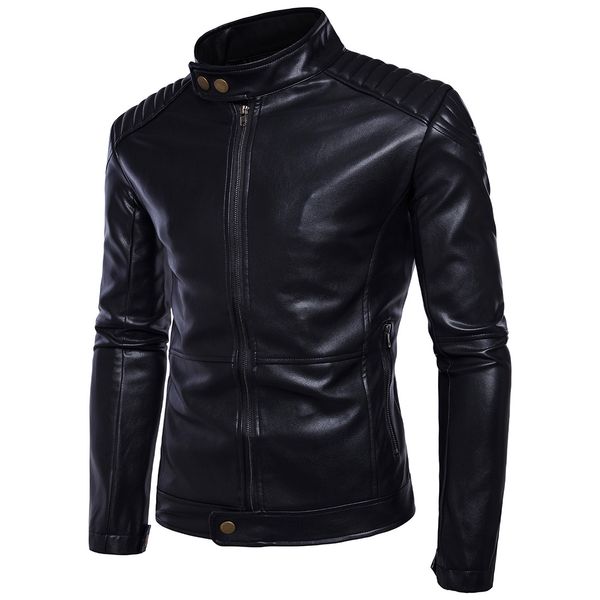 

code] european 2017 locomotive leather coat high-end carrie motorcycle leather jacket men's coat 1800, Black