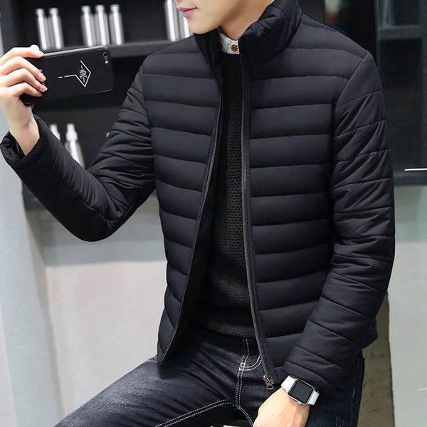 

winter coat men's parkas outerwear fashion casual slim stand collar zipper parkas men cotton-padded jacekt coats, Black