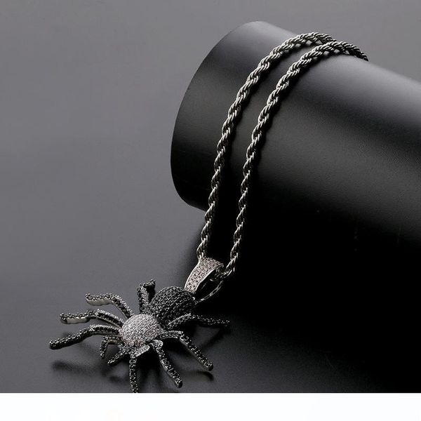 

iced out bling cz паук подвески ожерелья для мужчин хип-хоп ювелирных изделий шарма цепи золото серебро цвет dropshipping, Silver