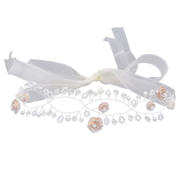 

wedding flower girl headdress handmade flower beaded children hair band, Golden;white