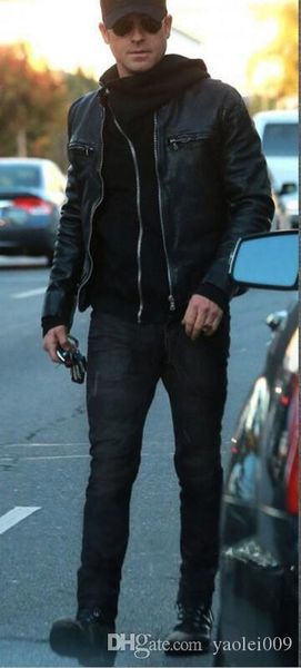 

foreign trade trend men's jeans retro old black elastic slim small straight worn jeans trousers men, Blue