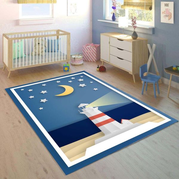 

else sea lighthouse stars moon 3d print non slip microfiber children kids room decorative area rug mat
