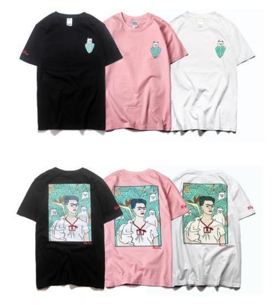 

mens designer tshirt tide brand hip-hop wind cat character oil painting t-shirt summer hip-hop boy crew neck tshirts, White;black