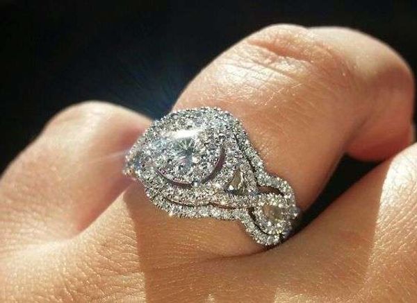 

choucong new arrival sell luxury jewelry 925 sterling silver round cut white z cz diamond pave wedding engagement 3 in band ring, Slivery;golden