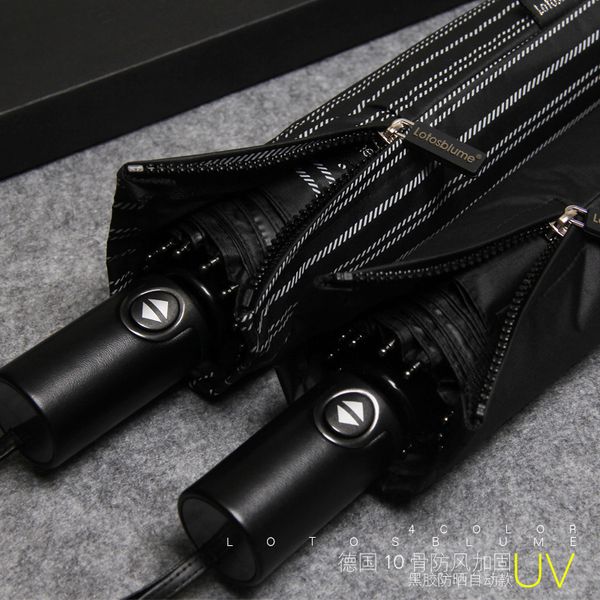 

automatic umbrella men women business style anti uv sunscreen folding rain umbrella windproof 10 ribs black coating