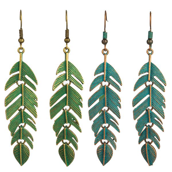 

2019 boho retro green leaf tassel eardrop earring bohemian ethnic vintage alloy hanging dangle drop earrings jewelry for women, Silver