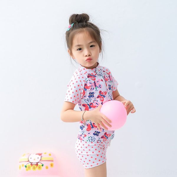 

children's girl's short-sleeved zipper printed surfing split zipper swimsuit medium and large children's three-piece swimsuit, White;black