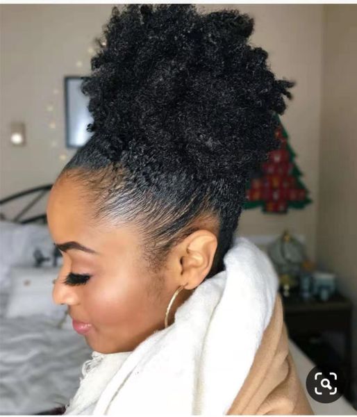 Frauen Haarverlängerungen 4b 4c Afro Kinky Curly Hair Pferdeschwanz Haarteil Clip in Kordelzug Pferdeschwanz Stücke Brötchen Peruca
