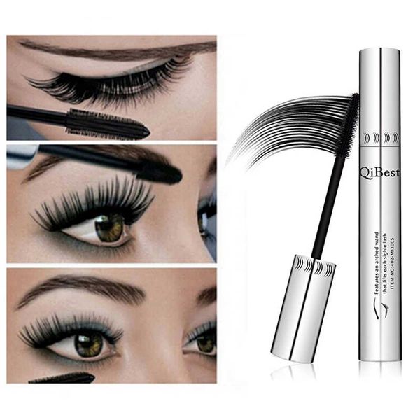 Vendita calda Qibest Beauty Mascara Natural 3D Fiber Waterproof Black Mascara Ciglia lunghe ciglia arricciate Estensione