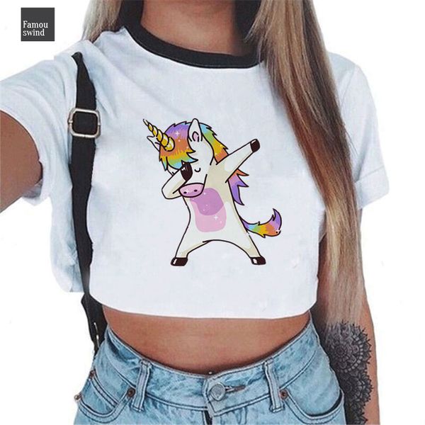 

жилет женщины crop top sexy белая рубашка вскользь футболки пляж unicorn tee печатается с коротким рукавом змеи топы femme, White