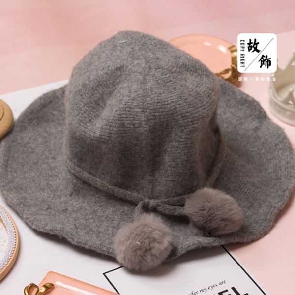 

princess sweet lolita bucket hats grey pink color japanese hand bow hair ball fisherman hat brim to pose for large gsh103, Blue;gray
