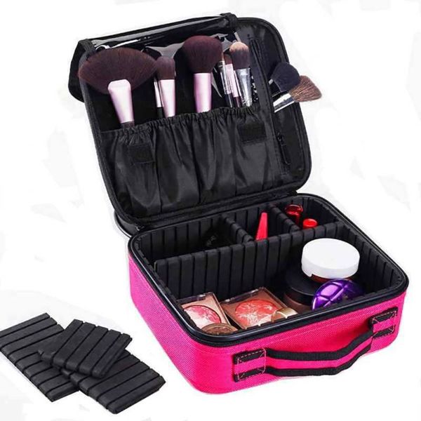 

portable women travel size cosmetic storage bag with adjustable dividers makeup train case holder organize