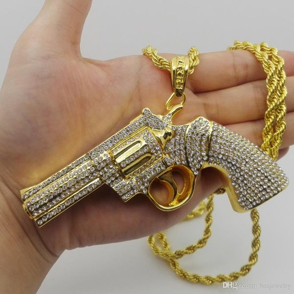 

hip hop очень большой размер gun ожерелье с rhinestone цвета золота для мужчин женщин мода ювелирные изделия, Silver
