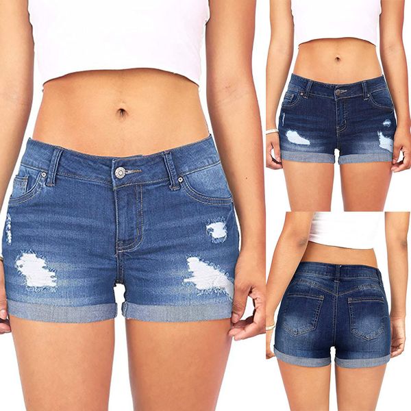 

women's jeans womens short pants summer casual denim ripped hole mini shorts, Blue