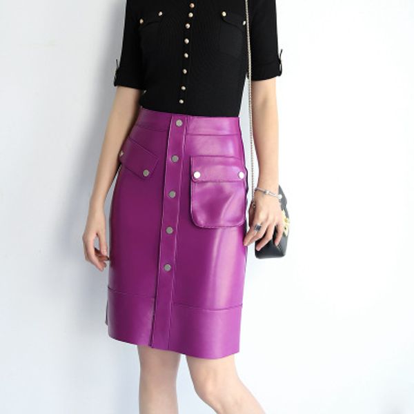 

2019 new fashion genuine sheep leather skirt e18, Black
