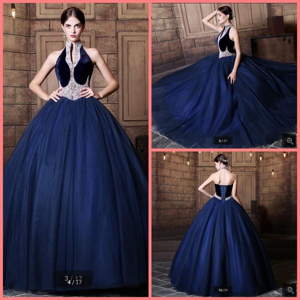 

robe de soiree ball gown new design beading pearls prom dress halter neckline sheer back prom gowns princess sweet 16 prom dresses, Black
