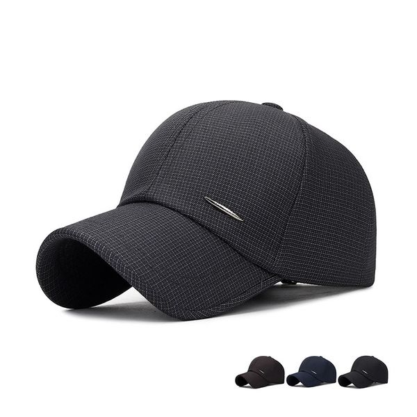 

summer men's casual breathable baseball caps middle-aged clothing plaid fabric comfortable outdoor sunshade sun hat, Blue;gray
