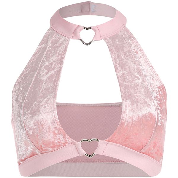 

women hanging neck camisole velvet heart ring lingerie halter summer beach party sleeveless bralette tank pink, Black;white