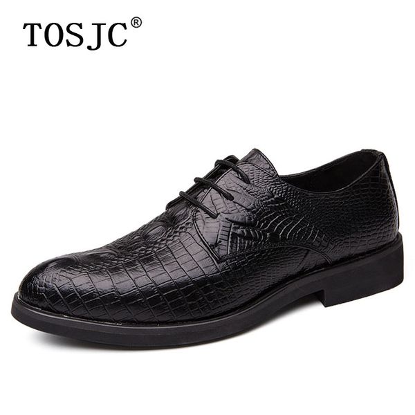 

tosjc men dress derby shoes pointed-toe oxfords crocodile pattern lace-up man formal shoes wedding business big size 48, Black