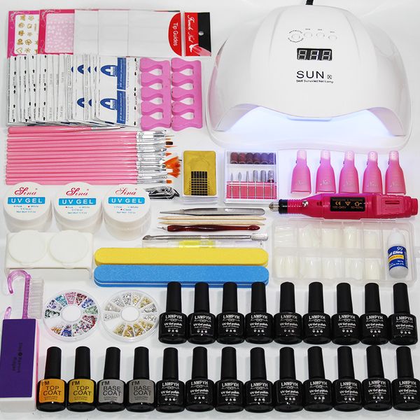 

nail set gel nail polish kit uv led lamp dryer 54w/48w/36w with 18 pieces polish set for art manicure tools kit