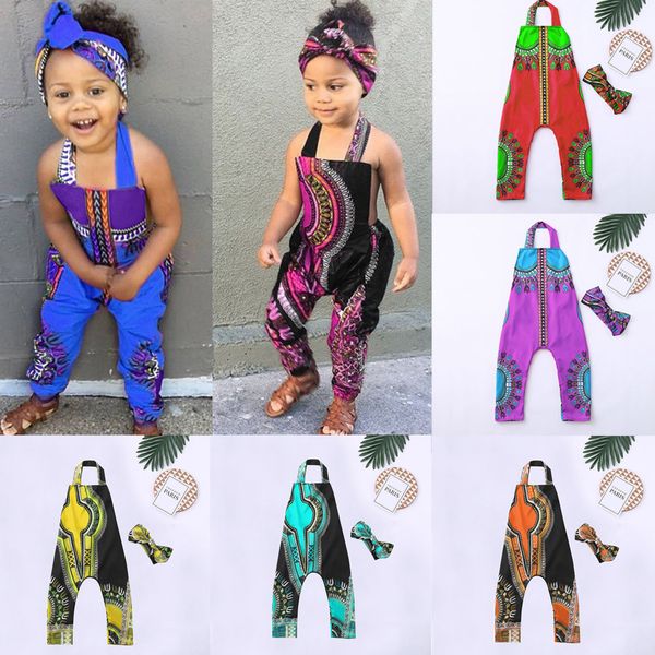 

muqgew toddler kid clothes baby girl african print sleeveless romper hair band 2pcs children girls summer jumpsuit clothes 2019, White