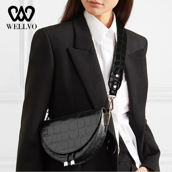 

women crossbody bag fashion alligator pattern saddle bags pu leather shoulder chest pack handbag for female messenger bag xa1b