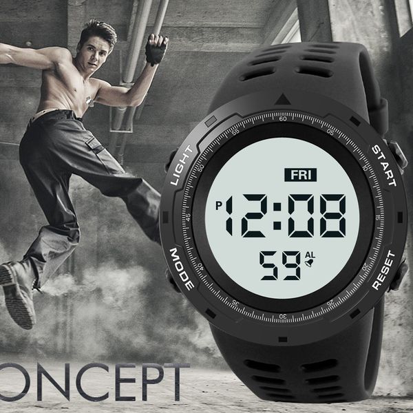 

luxury men digital watch waterproof led watch date men's outdoor sports watches silicone strap luminous wrist watches relogio, Slivery;brown