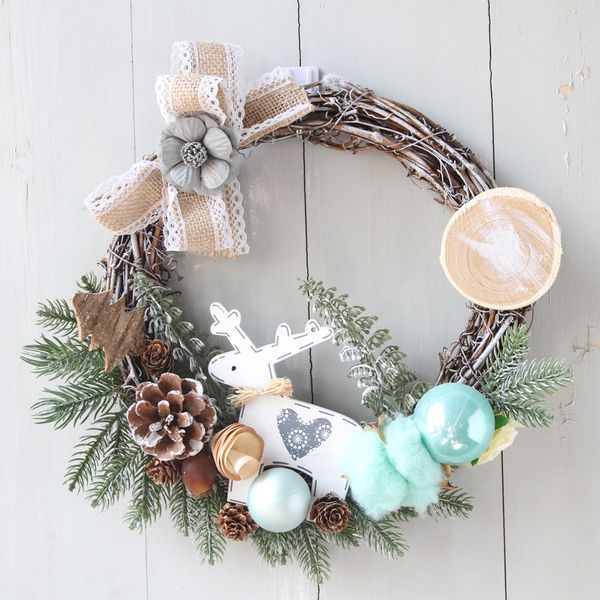 

christmas wreath garland door window wall hanging ornament decoration window restaurant rattan with bow pine yellow flower nov
