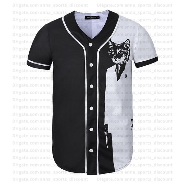 

2020 new baseball uniform 3d black and white cat printing custom series comfortable and loose breathable t-shirt, Blue;black